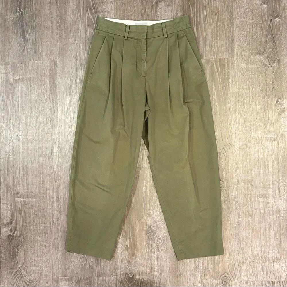 COS Tailored High Waist Straight Leg Twill Cotton Trousers Sage Green 2